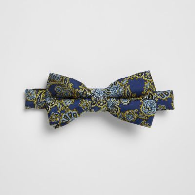 Navy paisley print bow tie